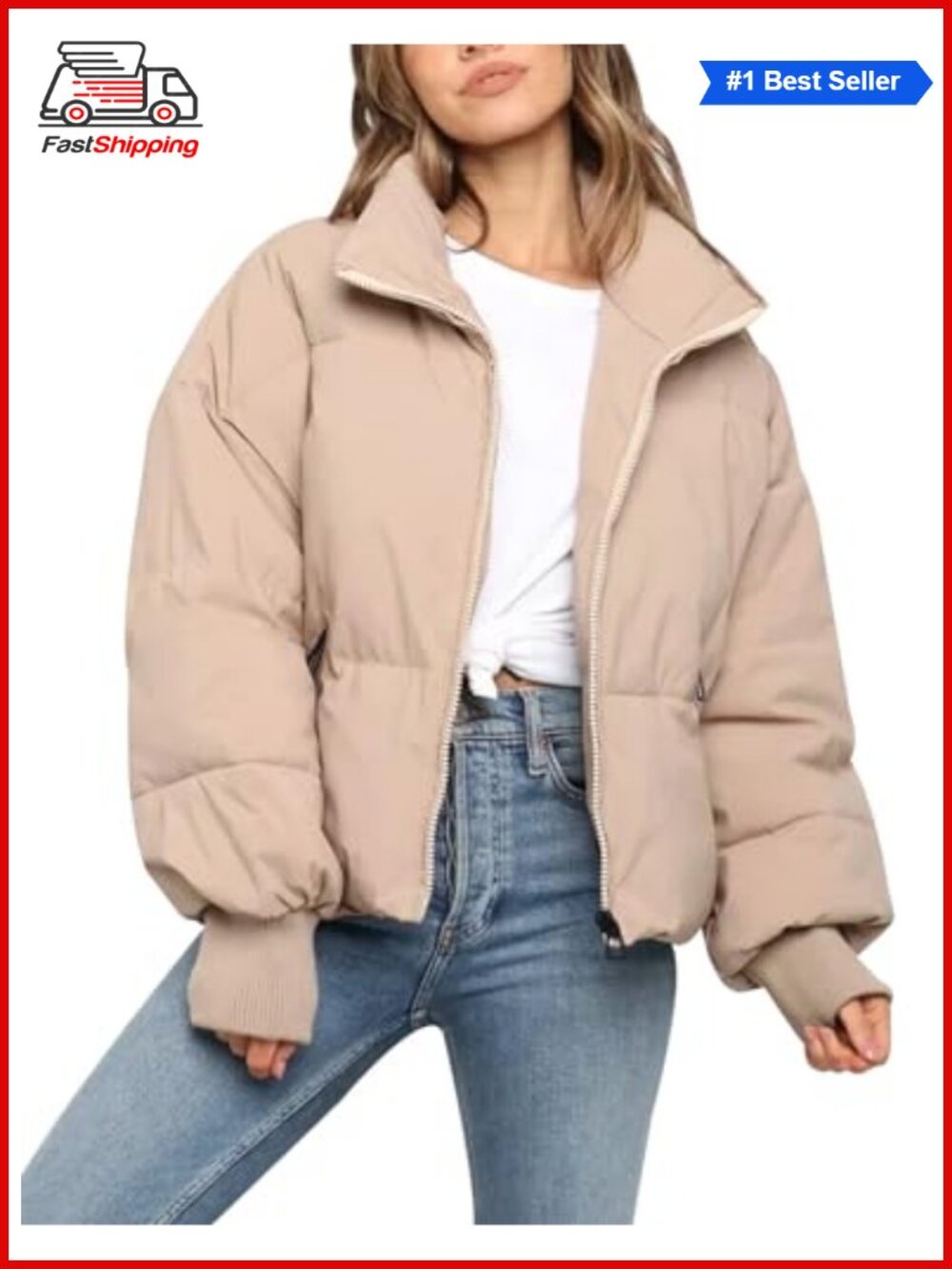 ✨ Gihuo Women's Quilted Cropped Puffer Jacket Zip Front Winter Coat